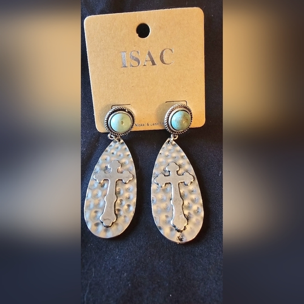 ISAC Bohemian/ Western Cross Stone Pierced Earrings
